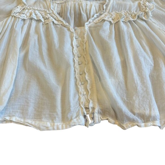 Free People Luna White Bohemian Blouse Short Sleeve Flowy Cropped Lace Medium - Picture 4 of 13